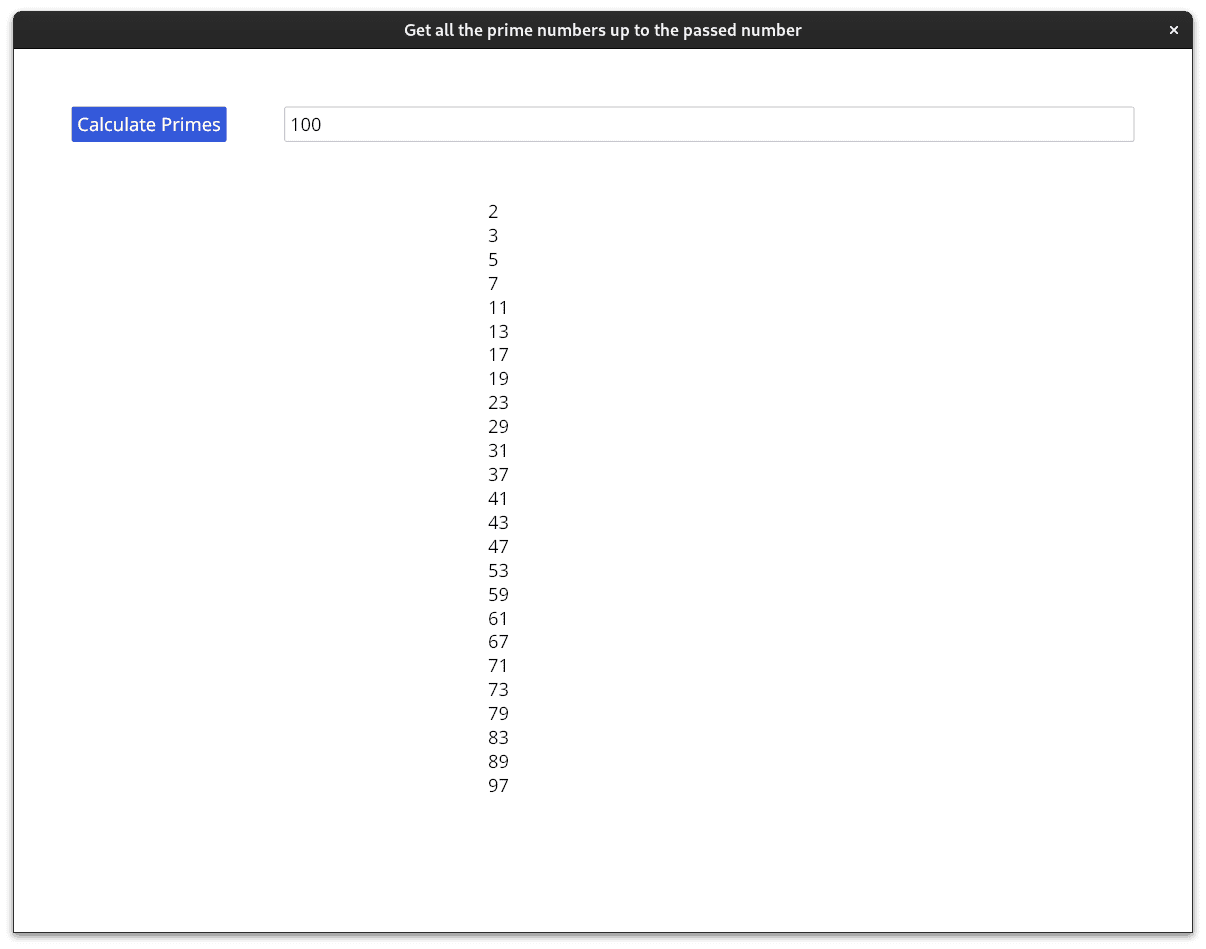 An Iced application displaying all prime numbers before 100.